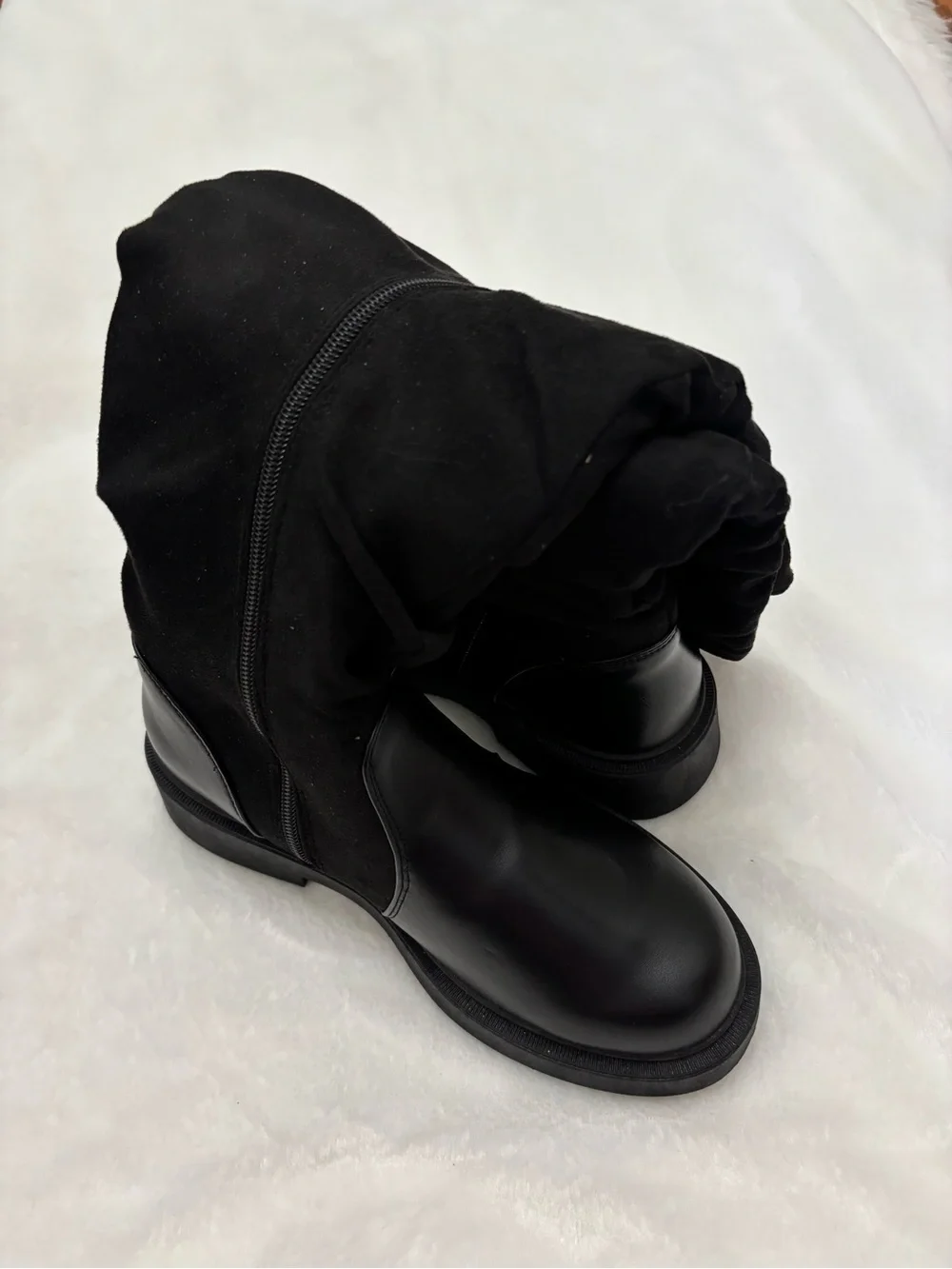 NEW Black Slouch Knee High Boots Chunky Platform Goth Grunge Women’s 7.5 NWOB